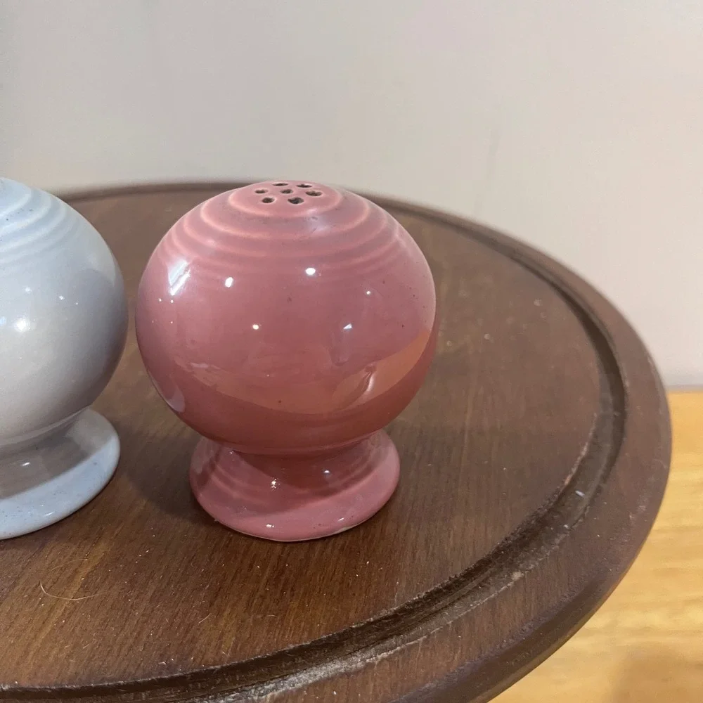 Vtg Fiesta Salt and Pepper Shakers 1950s Gray Rose Mismatched Set No Corks
